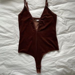 Bronze velvet thong bodysuit